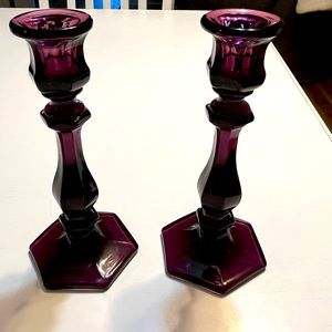 Vintage glass purple candle holders